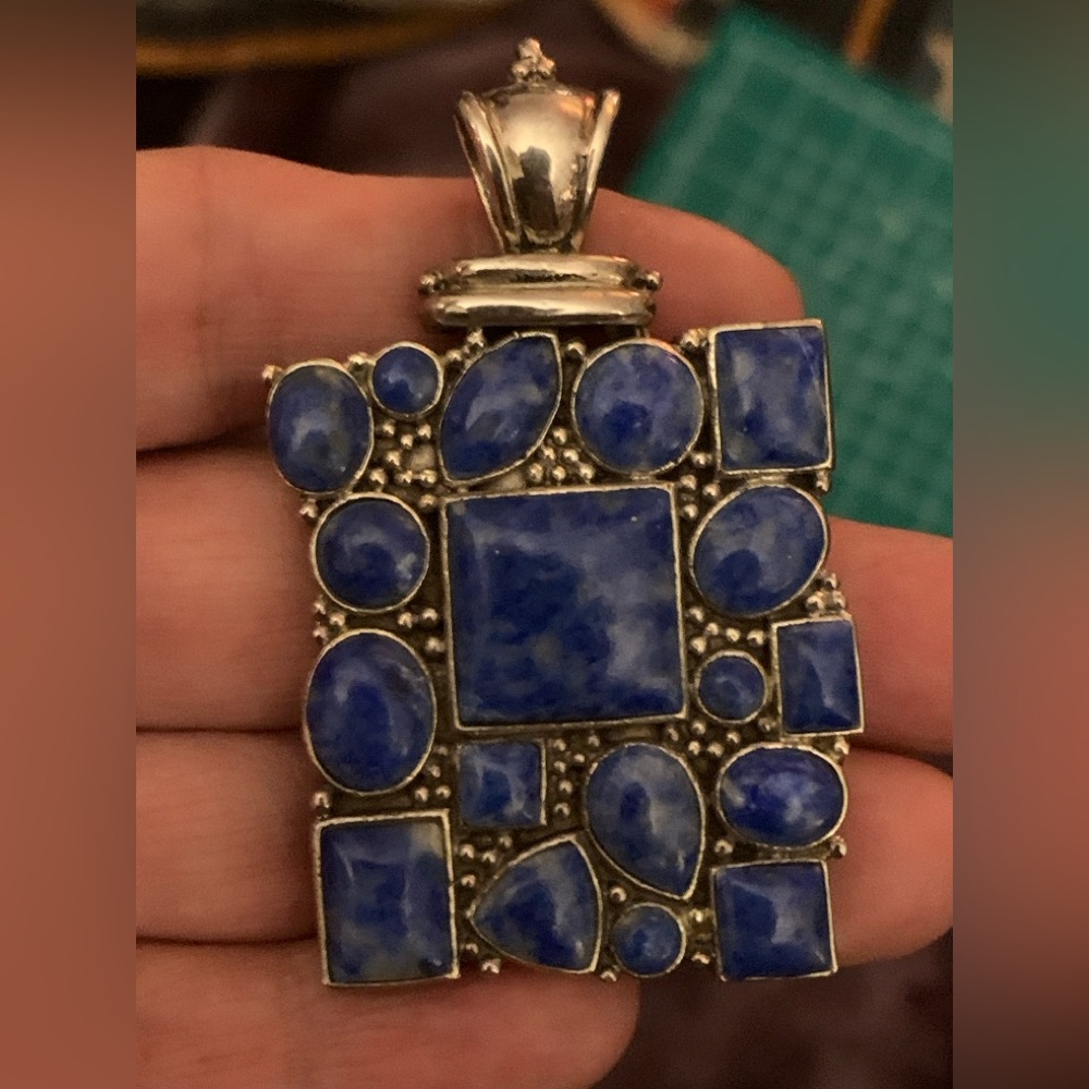 Vintage 70's Lapis Lazuli Sterling Silver Pendant 32.83 grams